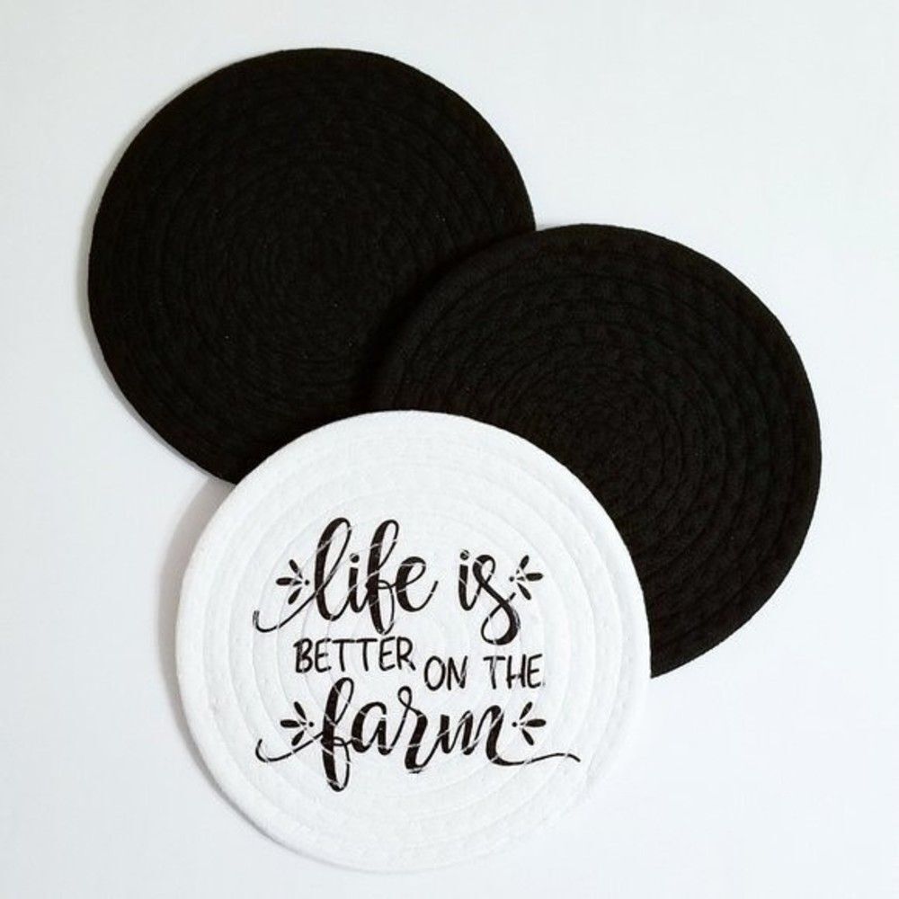 Kitchen Discovery Fabric Trivets Set/3 "life is BETTER ON THE farm" - NWT 9 0087